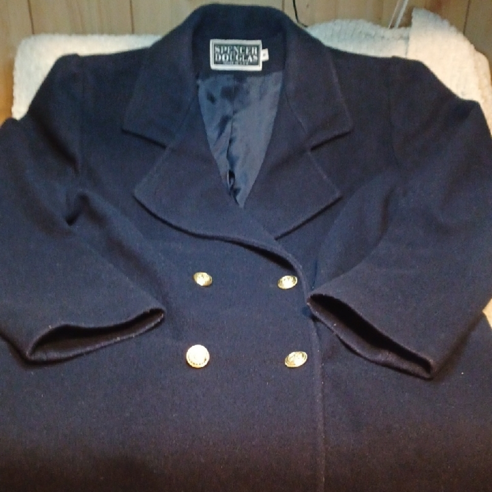 Vintage Spencer's Dark Blue Double-Breasted Wool Coat